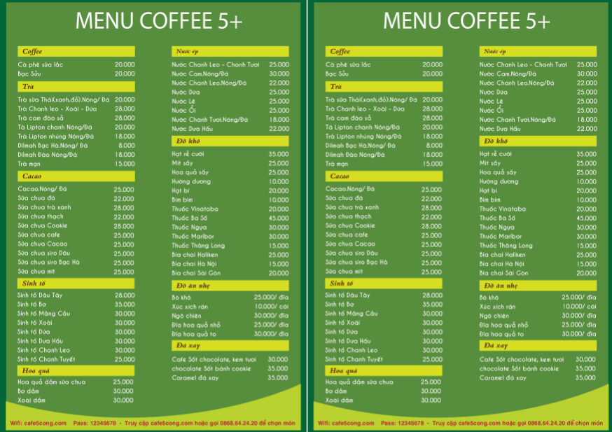 Mẫu sản phẩm menu thực đơn của học viên Lê Anh Minh 