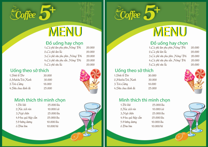 Mẫu menu thực đơn của học viên Lê Anh Minh 